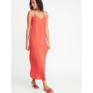 V-Neck Coral Maxi Shift Dress